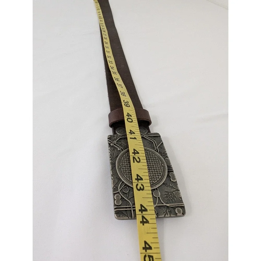 Robert Graham Y2K Metro Manhole Belt Men 34 Brown Subway Map Plaque Buckle Retro